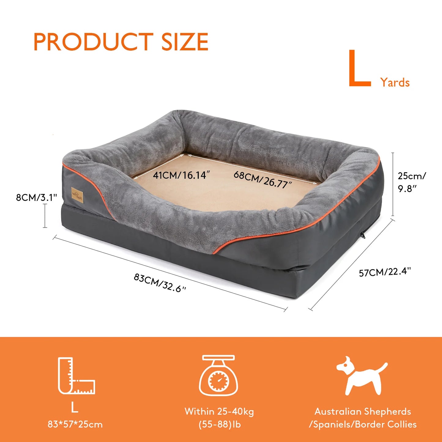 BINGOPAWCN Orthopedic Memory Foam Dog Bed With Quilted Bolsters
