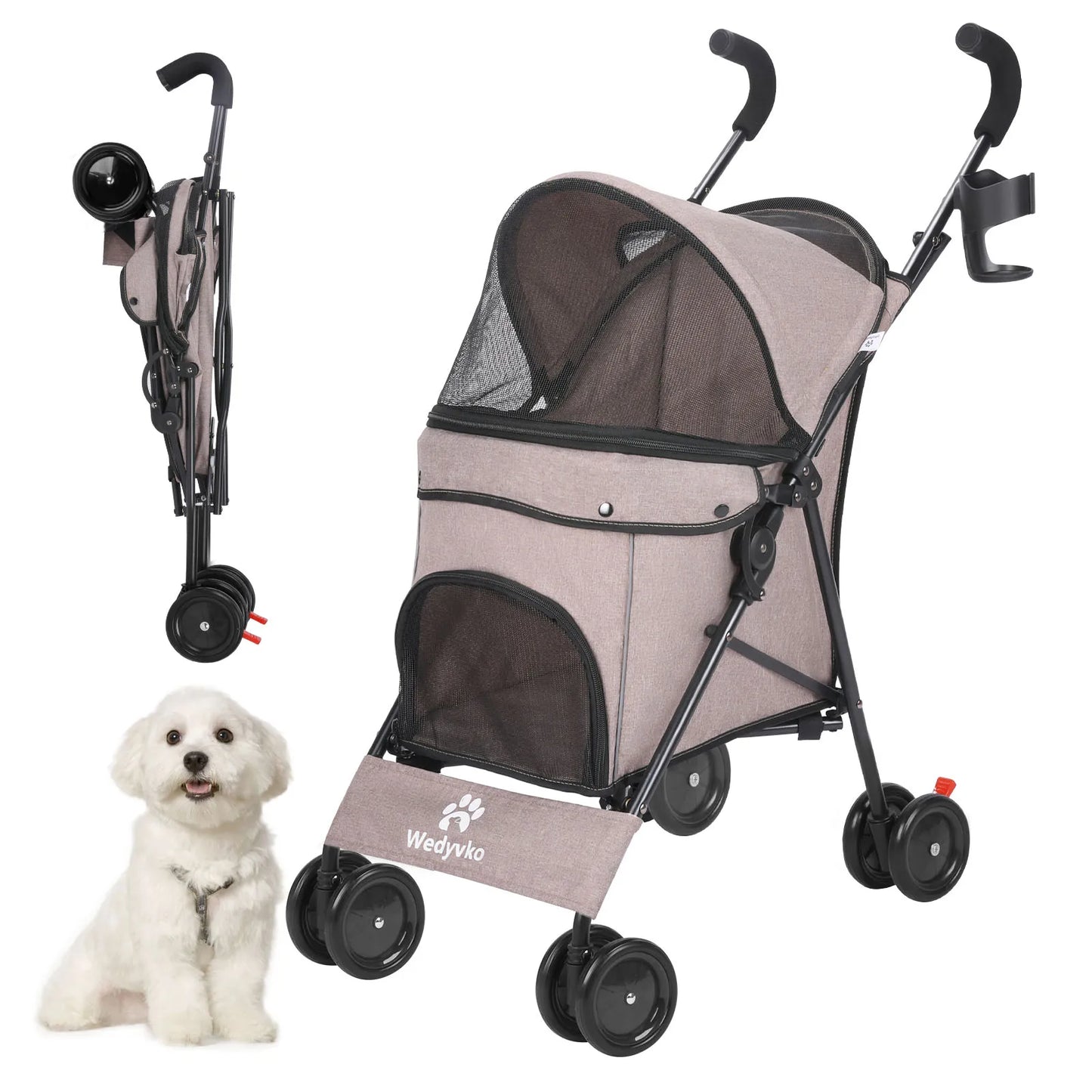 Wedyvko Pet Dog Stroller Four Wheels Rotating Brakes Storage Travel