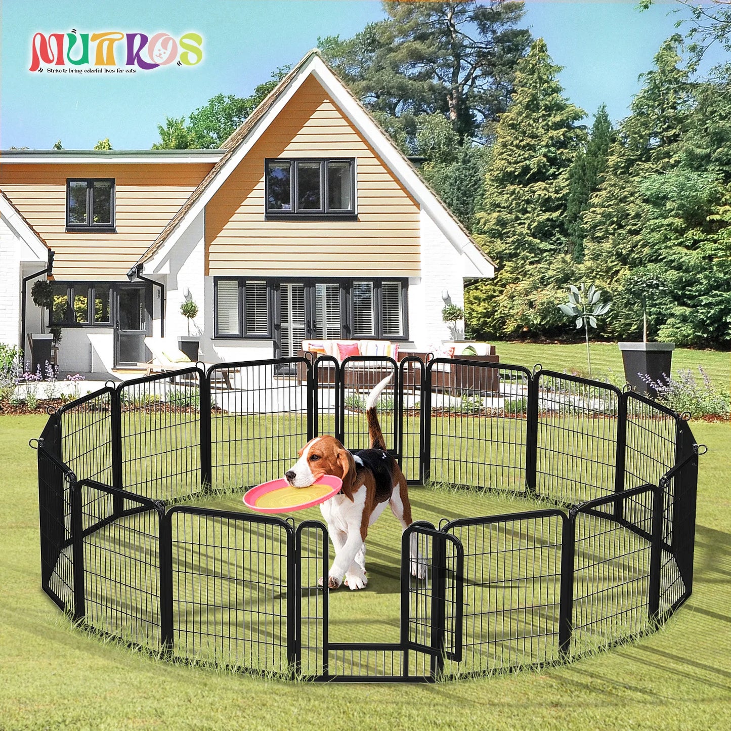 Iron Dog Playpen With Door Indoor Outdoor Foldable Fence