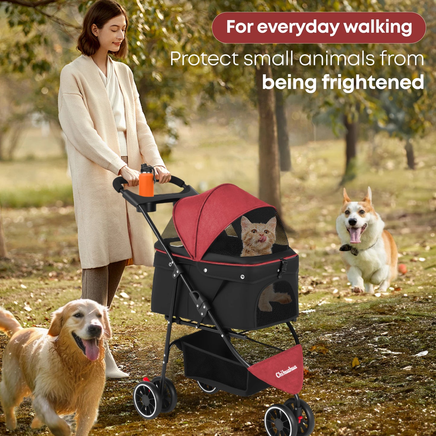 Chihuahua Pet Stroller For Small Cats And Dogs 3 Wheels