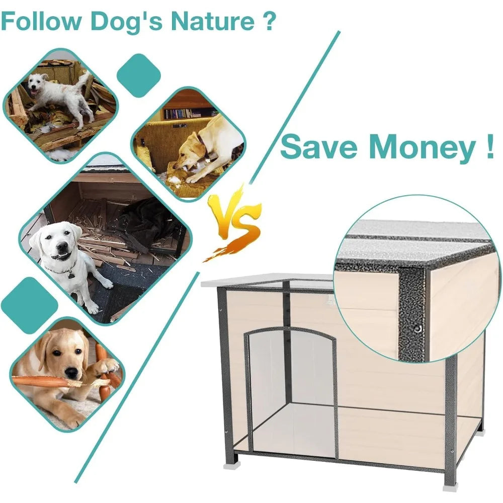 Outdoor Heated Dog House With Anti-Chew Iron Frame