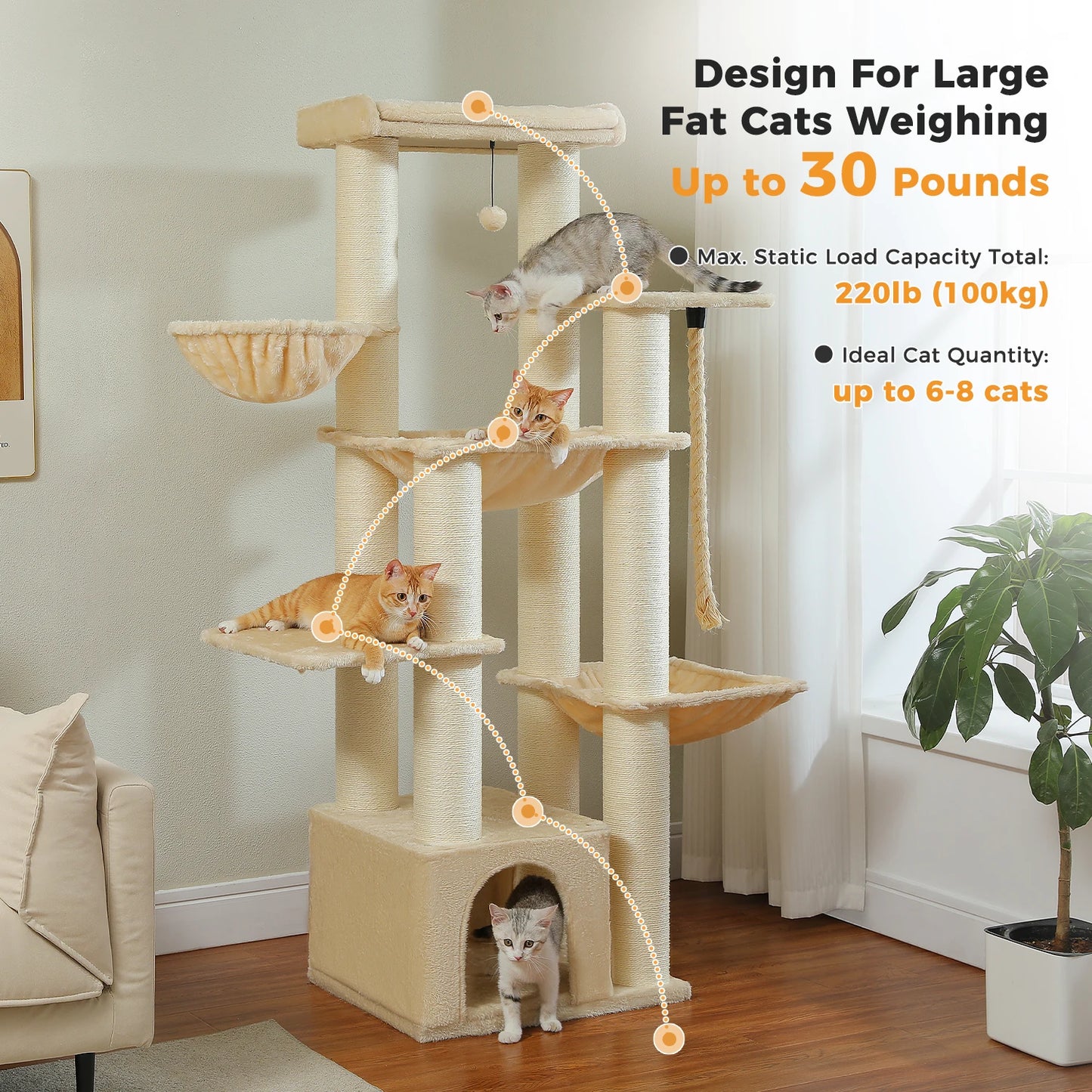 PAWZ Road Large Cat Tree With Hammock And Sisal Posts