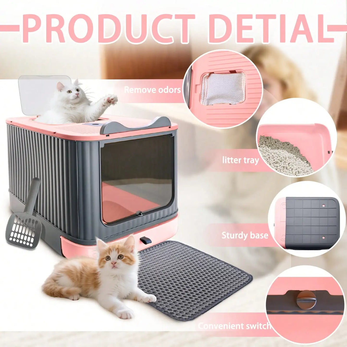 Foldable Cat Litter Box With Lid Litter Mat And Scoop