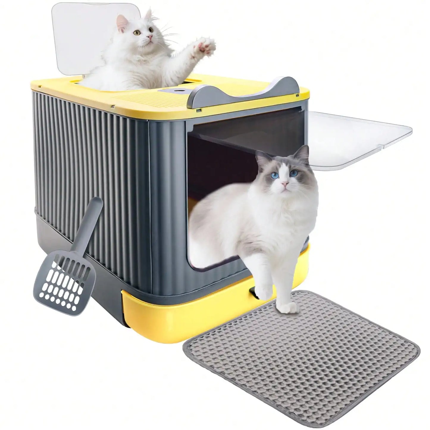 Foldable Cat Litter Box With Lid Litter Mat And Scoop