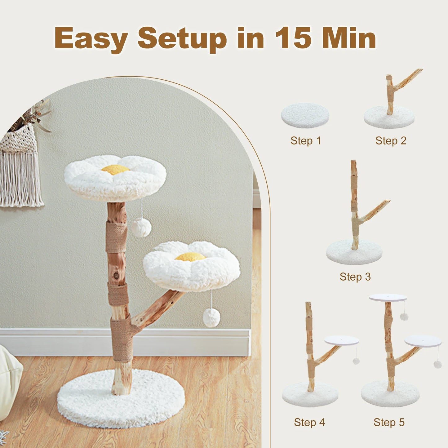 PAWZ Road Flower Cat Tree Indoor Cats Modern Wood Tower With 2 Perches