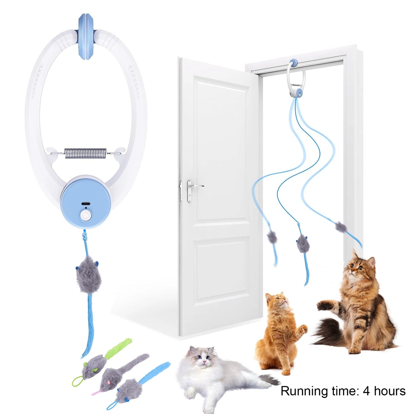 Shunmaii Automatic Retractable Hanging Cat Toy With 3 Catnip Mice