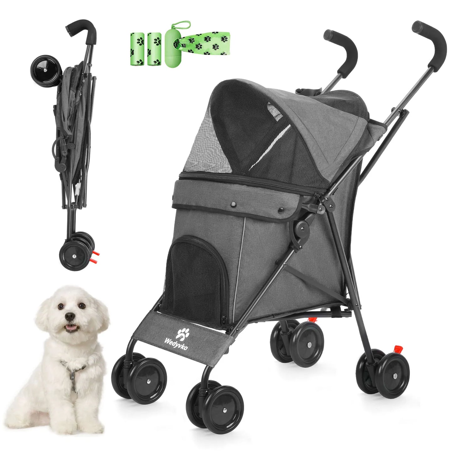 Wedyvko Pet Dog Stroller Four Wheels Rotating Brakes Storage Travel