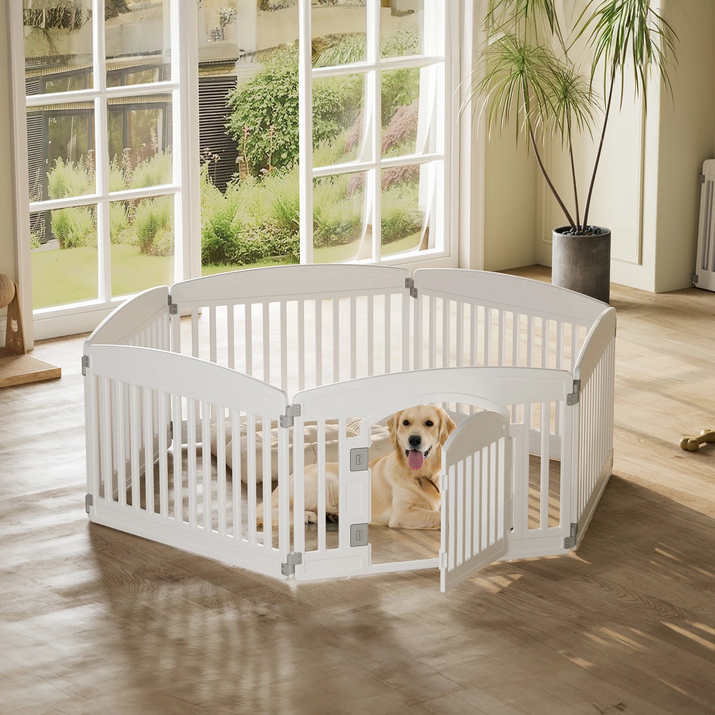 JHK Plastic Dog Playpen Expandable Portable Fence For Medium Dogs