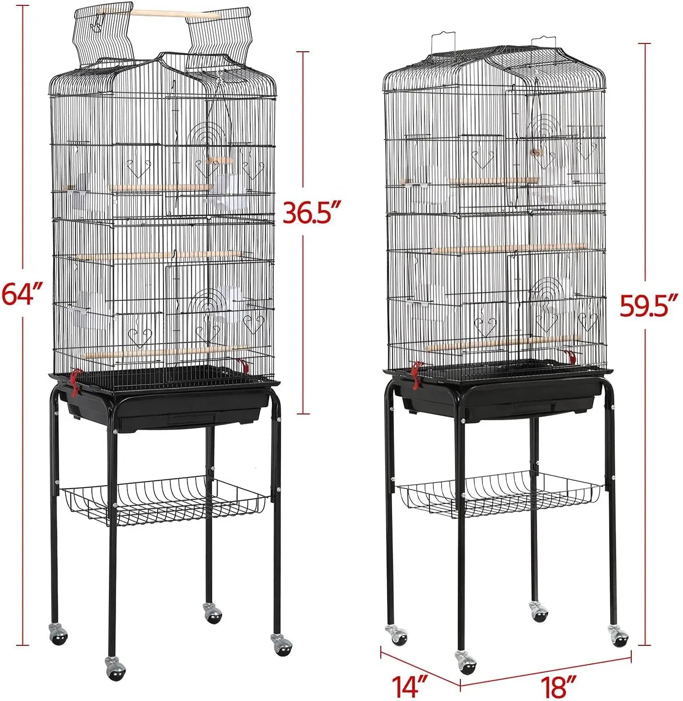 Open Top Bird Cage With Rolling Stand For Parrots Finches