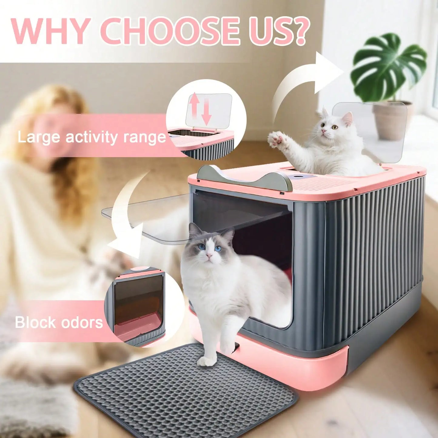 Foldable Cat Litter Box With Lid Litter Mat And Scoop