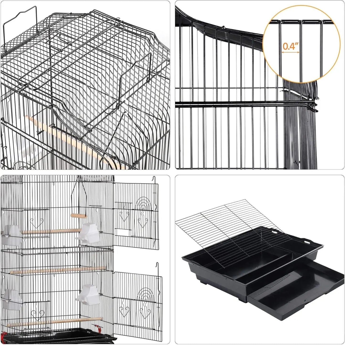 Open Top Bird Cage With Rolling Stand For Parrots Finches