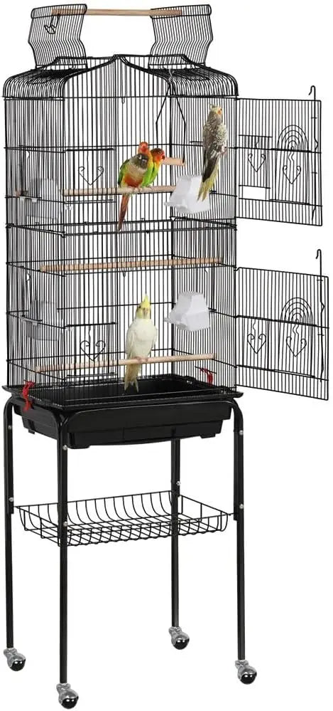 Open Top Bird Cage With Rolling Stand For Parrots Finches