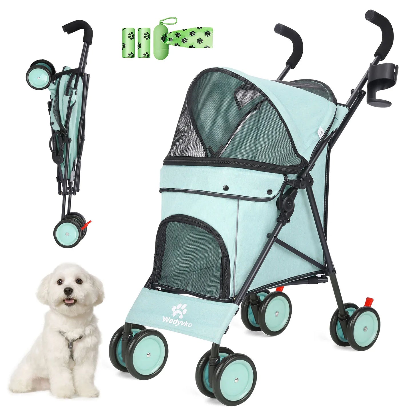 Wedyvko Pet Dog Stroller Four Wheels Rotating Brakes Storage Travel