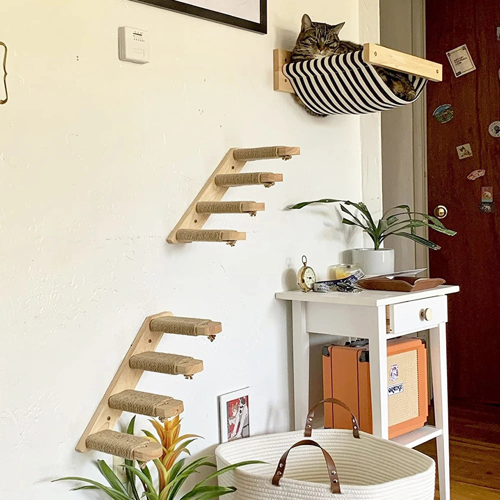 PetTravel Cat Climbing Shelf Wall Mounted Four Step Scratching Post