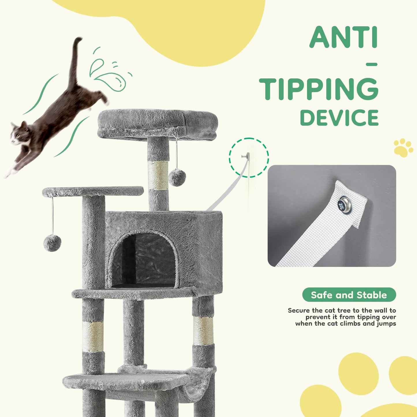 JHK Cat Tree Multi-Cat Climbing Tower With Sisal Posts