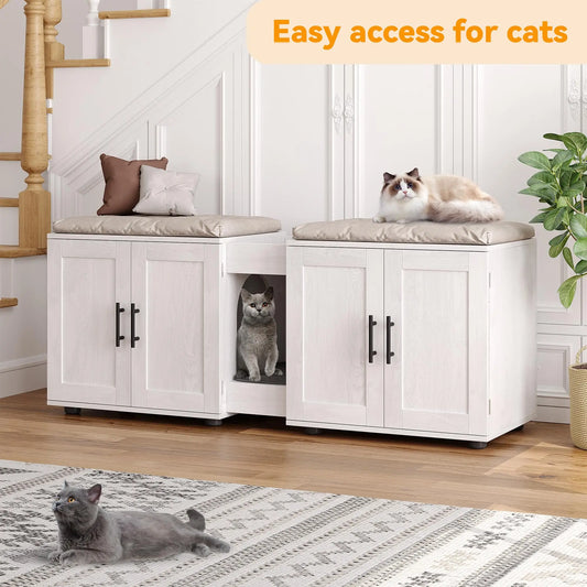 HiMISSCN Double Room Cat Litter Box Enclosure For Two Cats