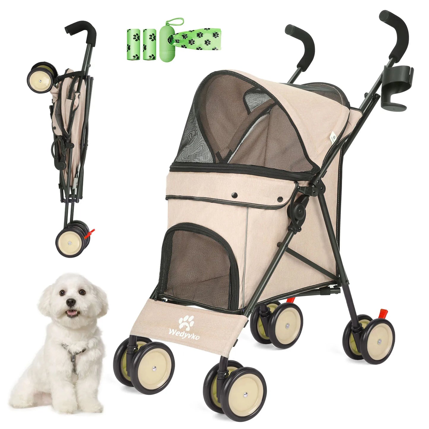 Wedyvko Pet Dog Stroller Four Wheels Rotating Brakes Storage Travel