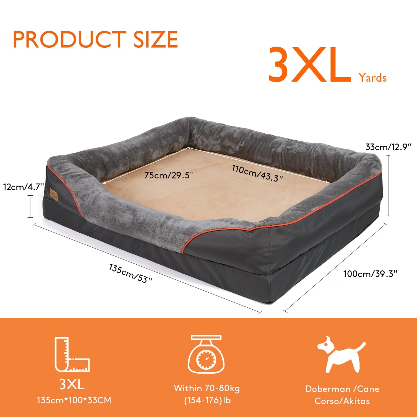 BINGOPAWCN Orthopedic Memory Foam Dog Bed With Quilted Bolsters