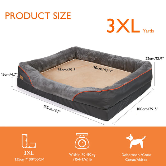 BINGOPAWCN Orthopedic Memory Foam Dog Bed With Quilted Bolsters