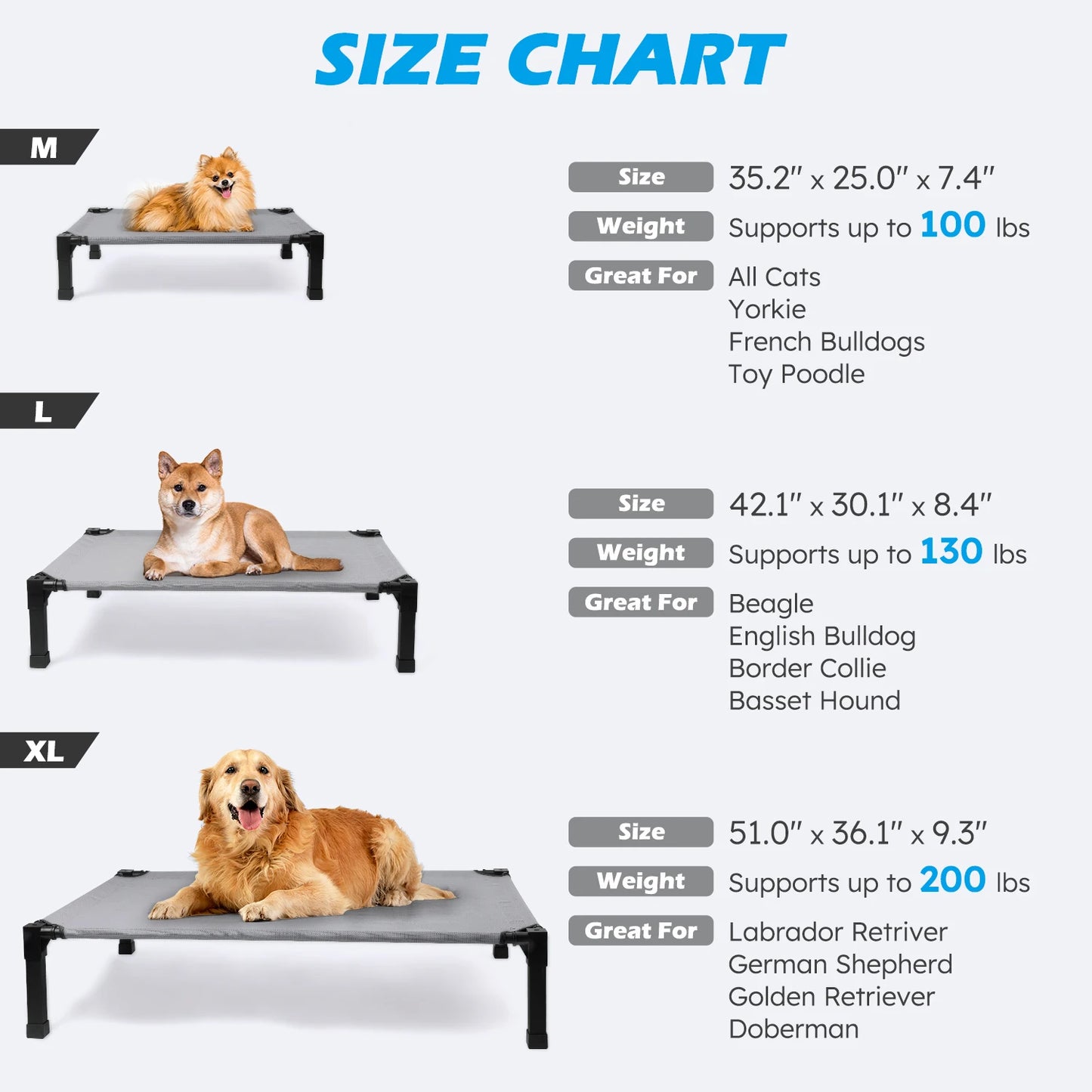 Portable Elevated Dog Bed With Chewproof Mesh And Metal Frame