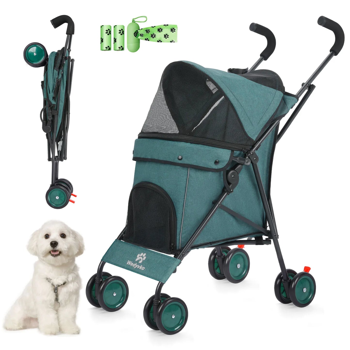 Wedyvko Pet Dog Stroller Four Wheels Rotating Brakes Storage Travel