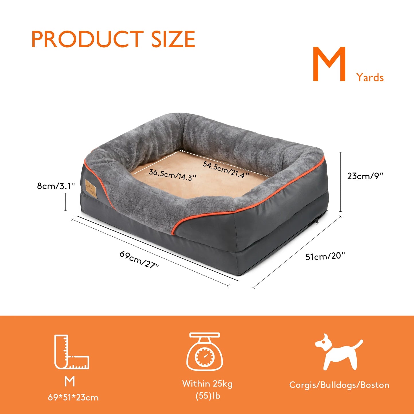 BINGOPAWCN Orthopedic Memory Foam Dog Bed With Quilted Bolsters