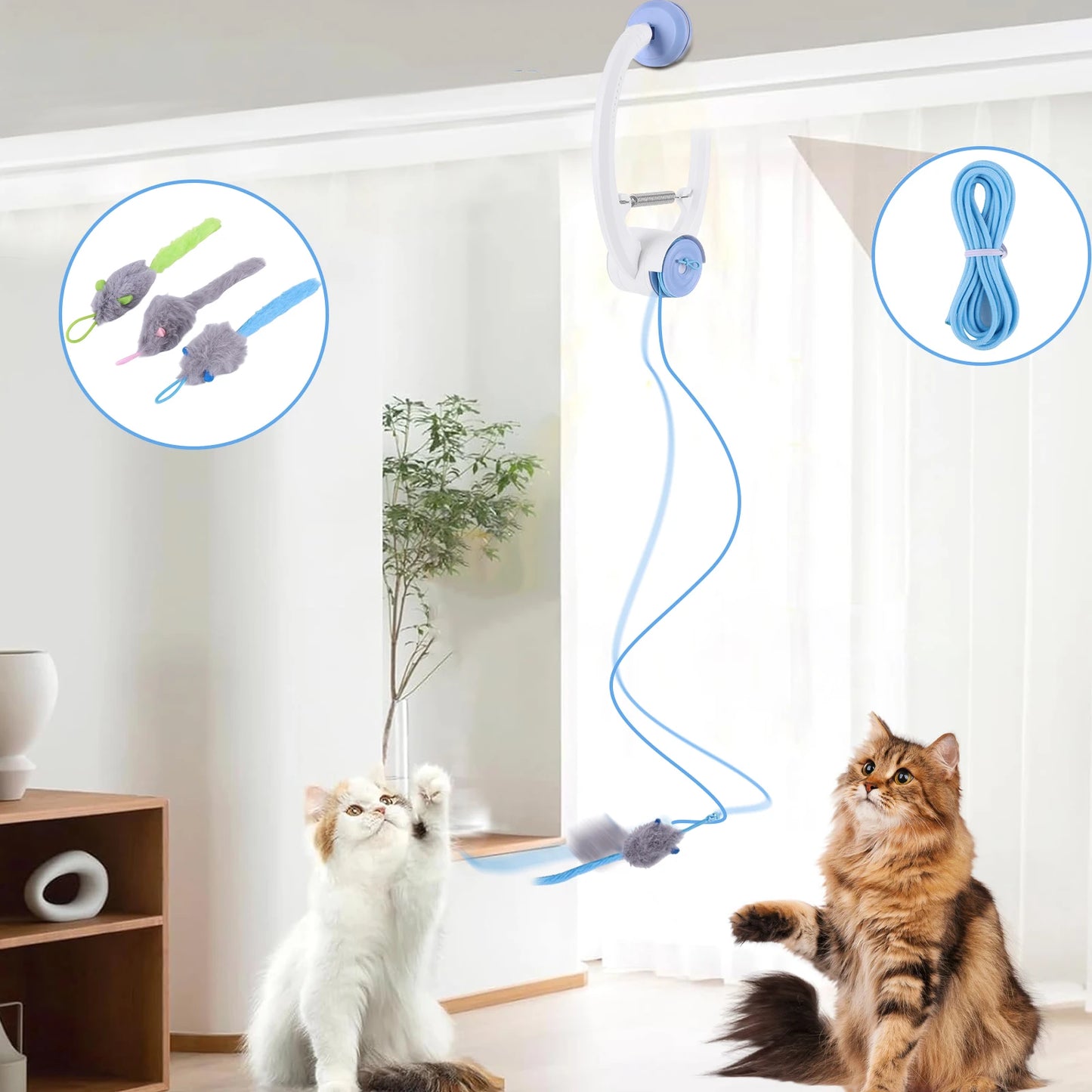 Shunmaii Automatic Retractable Hanging Cat Toy With 3 Catnip Mice