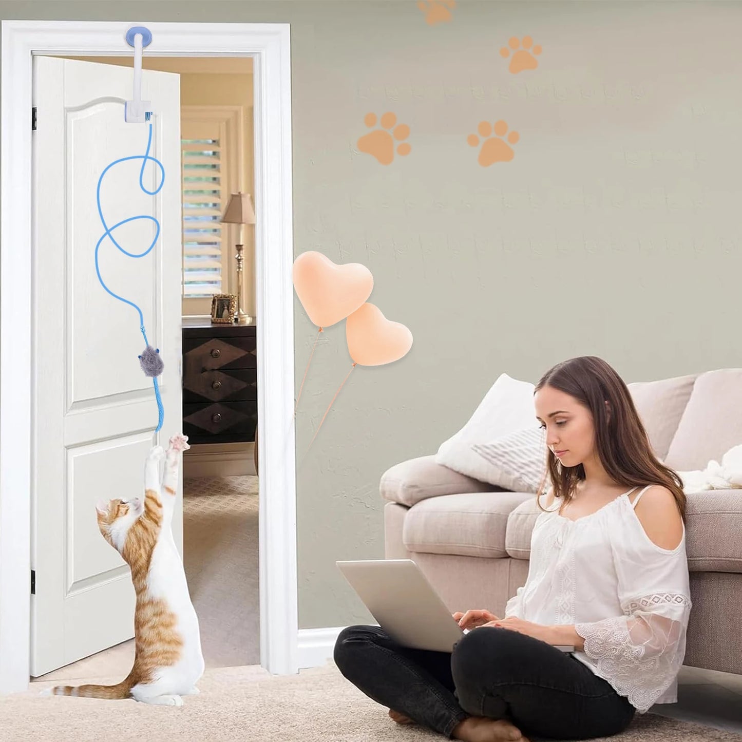 Shunmaii Automatic Retractable Hanging Cat Toy With 3 Catnip Mice