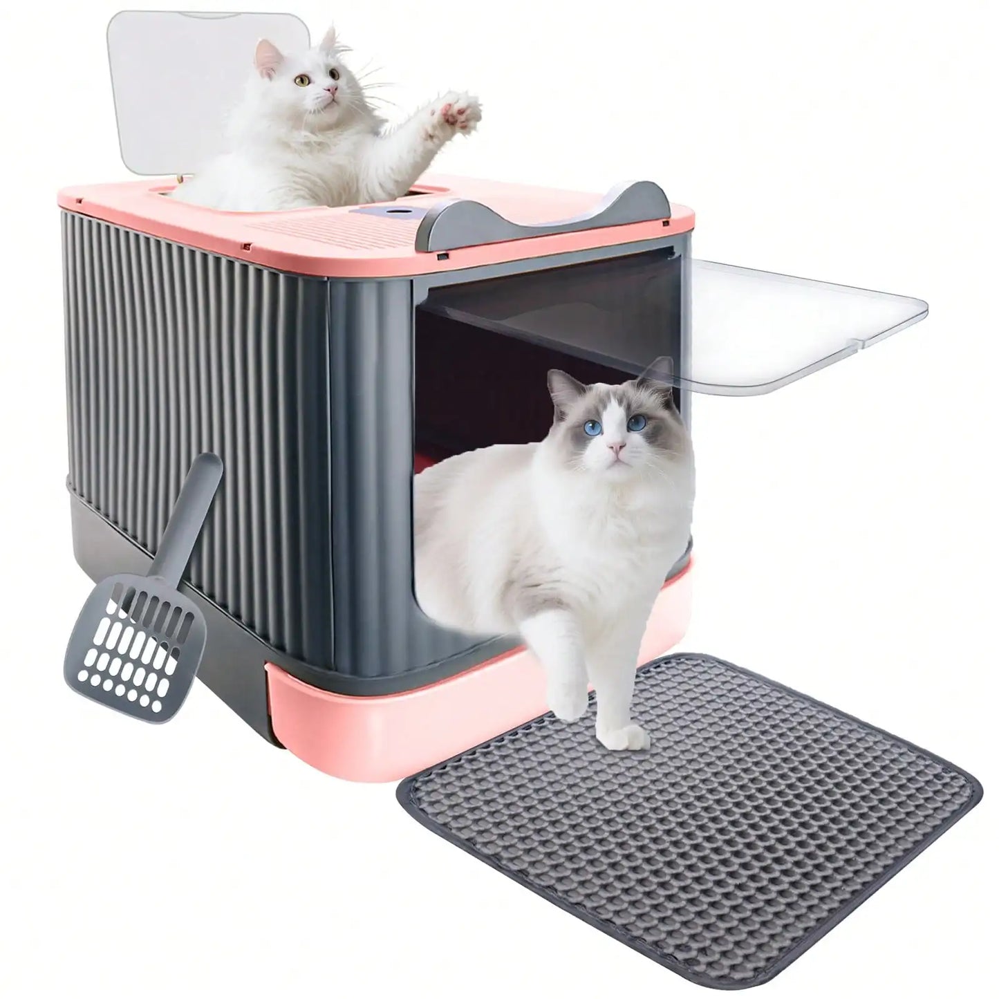 Foldable Cat Litter Box With Lid Litter Mat And Scoop