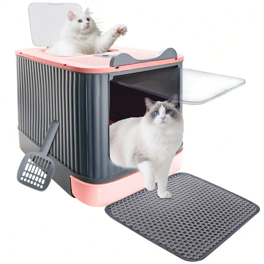 Foldable Cat Litter Box With Lid Litter Mat And Scoop