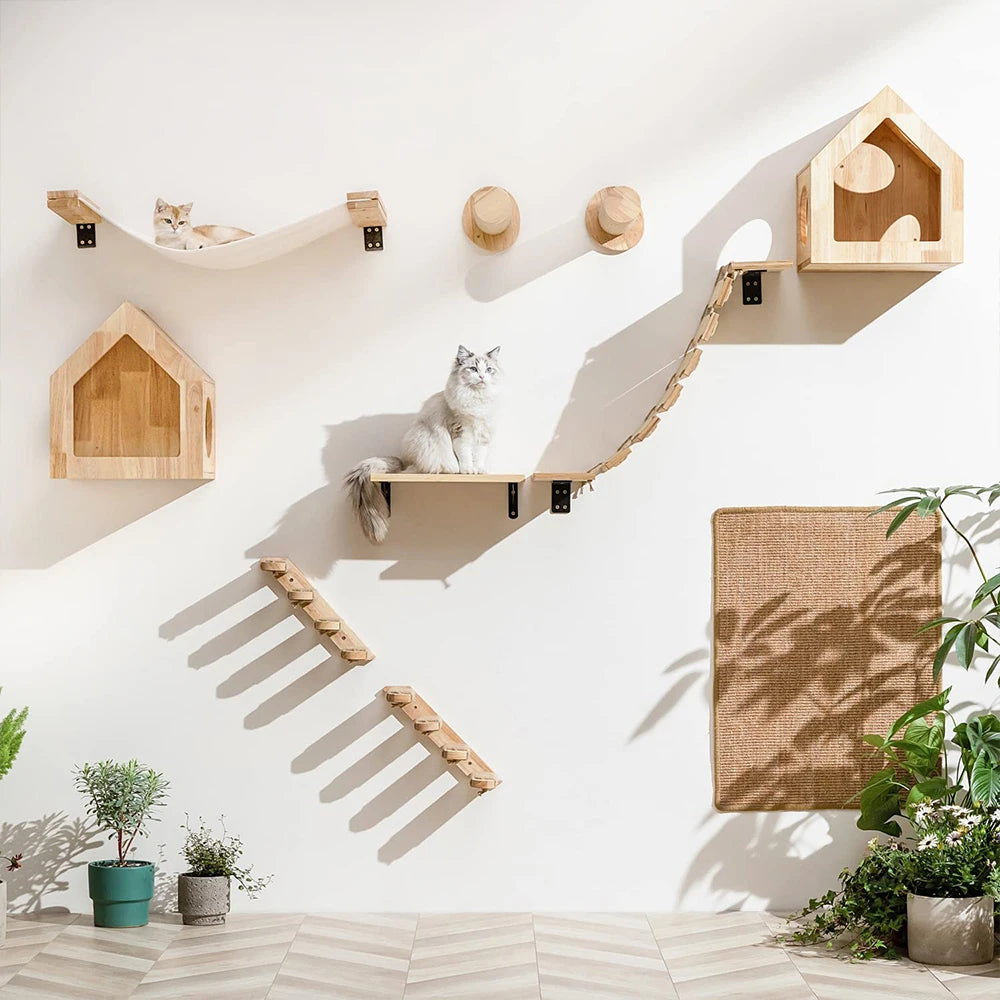 PetTravel Cat Climbing Shelf Wall Mounted Four Step Scratching Post