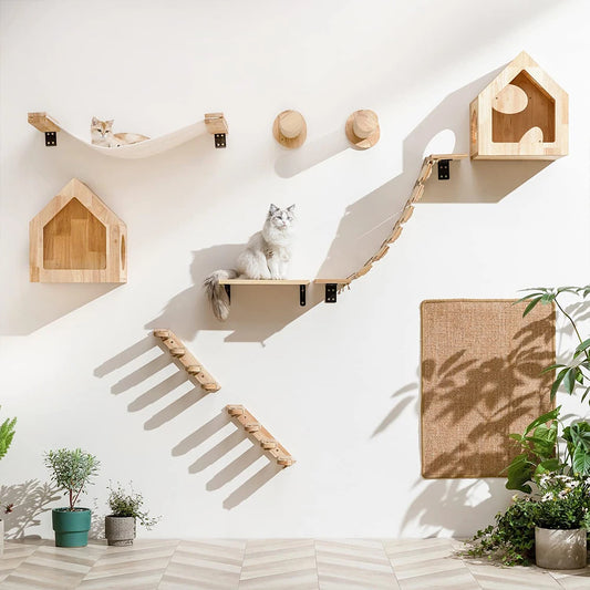 PetTravel Cat Climbing Shelf Wall Mounted Four Step Scratching Post