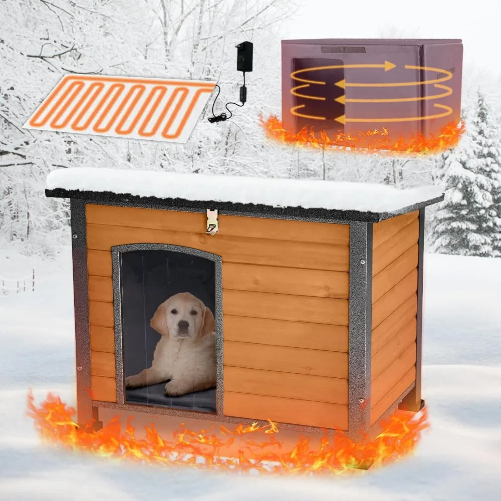 Outdoor Heated Dog House With Anti-Chew Iron Frame