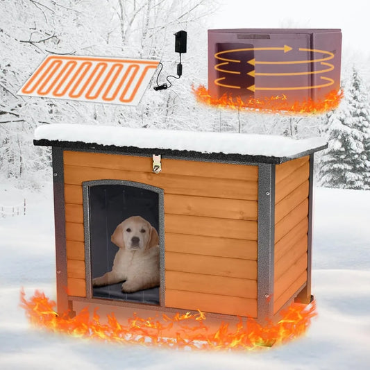 Outdoor Heated Dog House With Anti-Chew Iron Frame