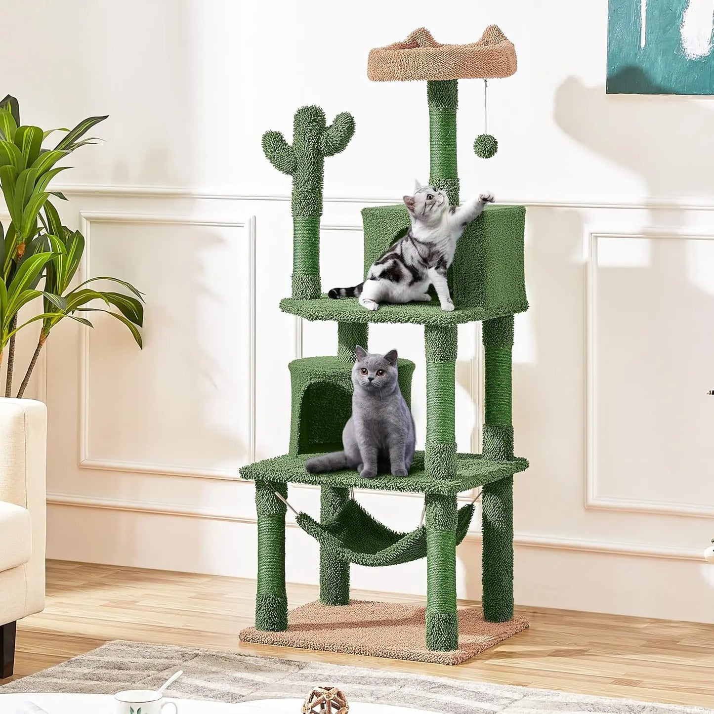 Indoor Cat Tree With Scratching Posts Hammock And Dangling Ball