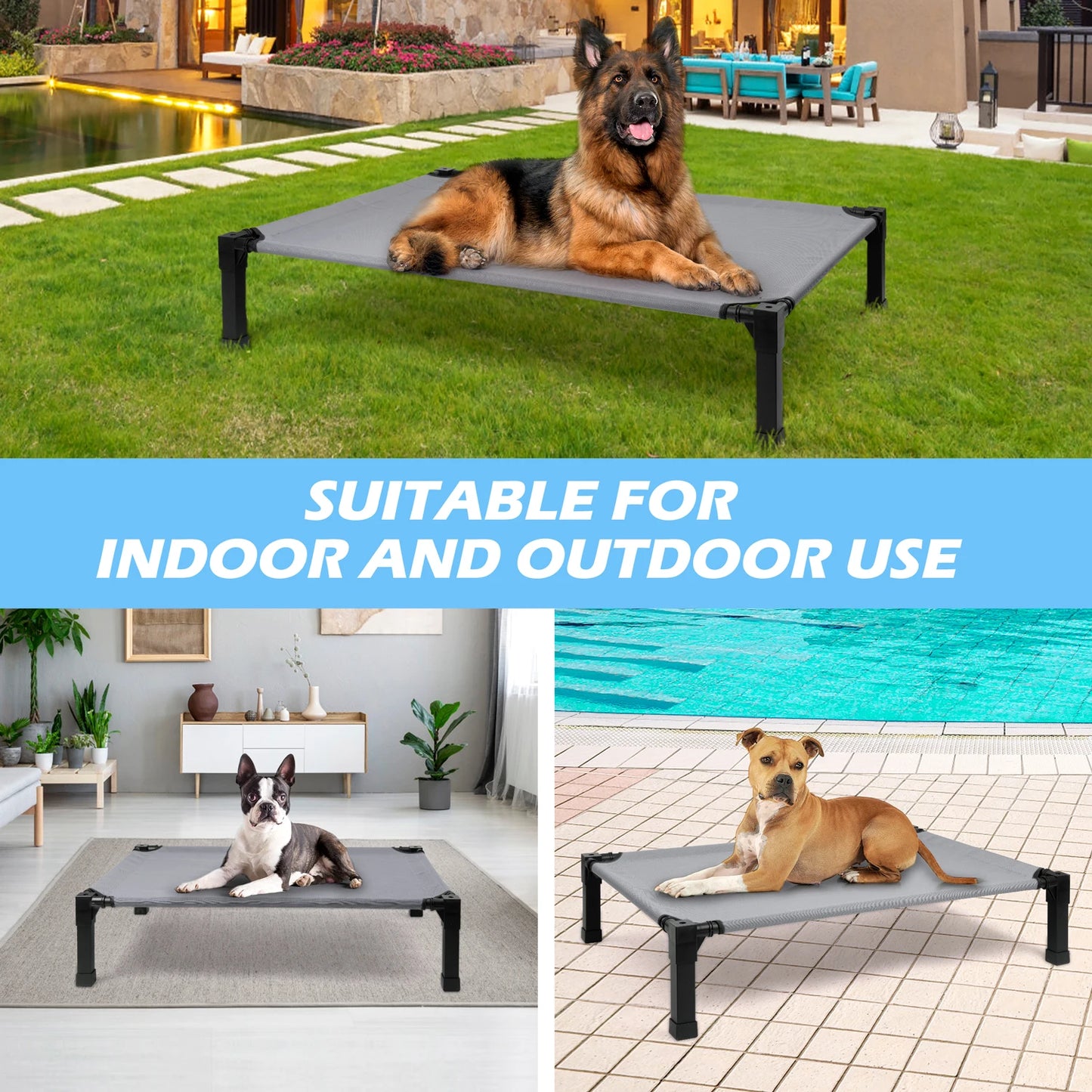 Portable Elevated Dog Bed With Chewproof Mesh And Metal Frame