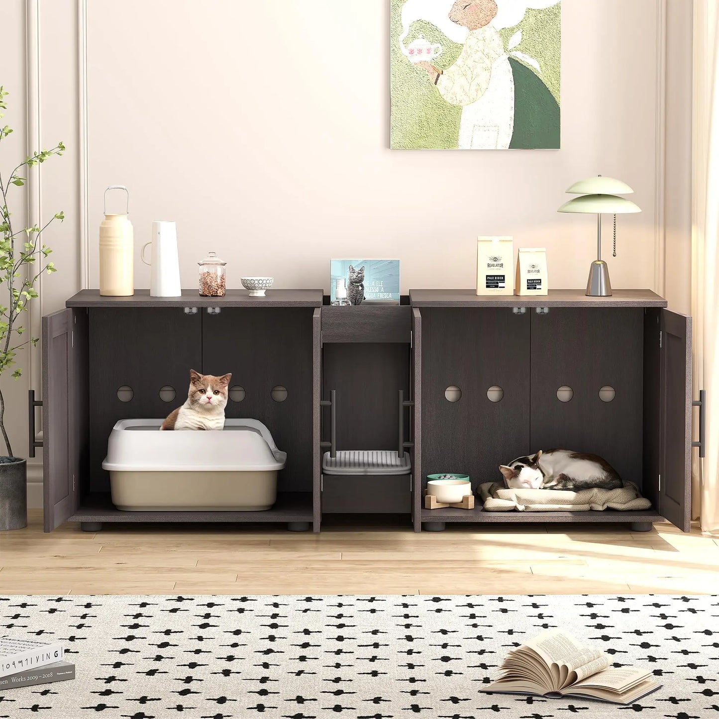 HiMISSCN Double Room Cat Litter Box Enclosure For Two Cats