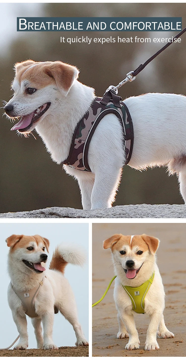 Nylon Reflective Dog Harness Leash Set Adjustable For Pets
