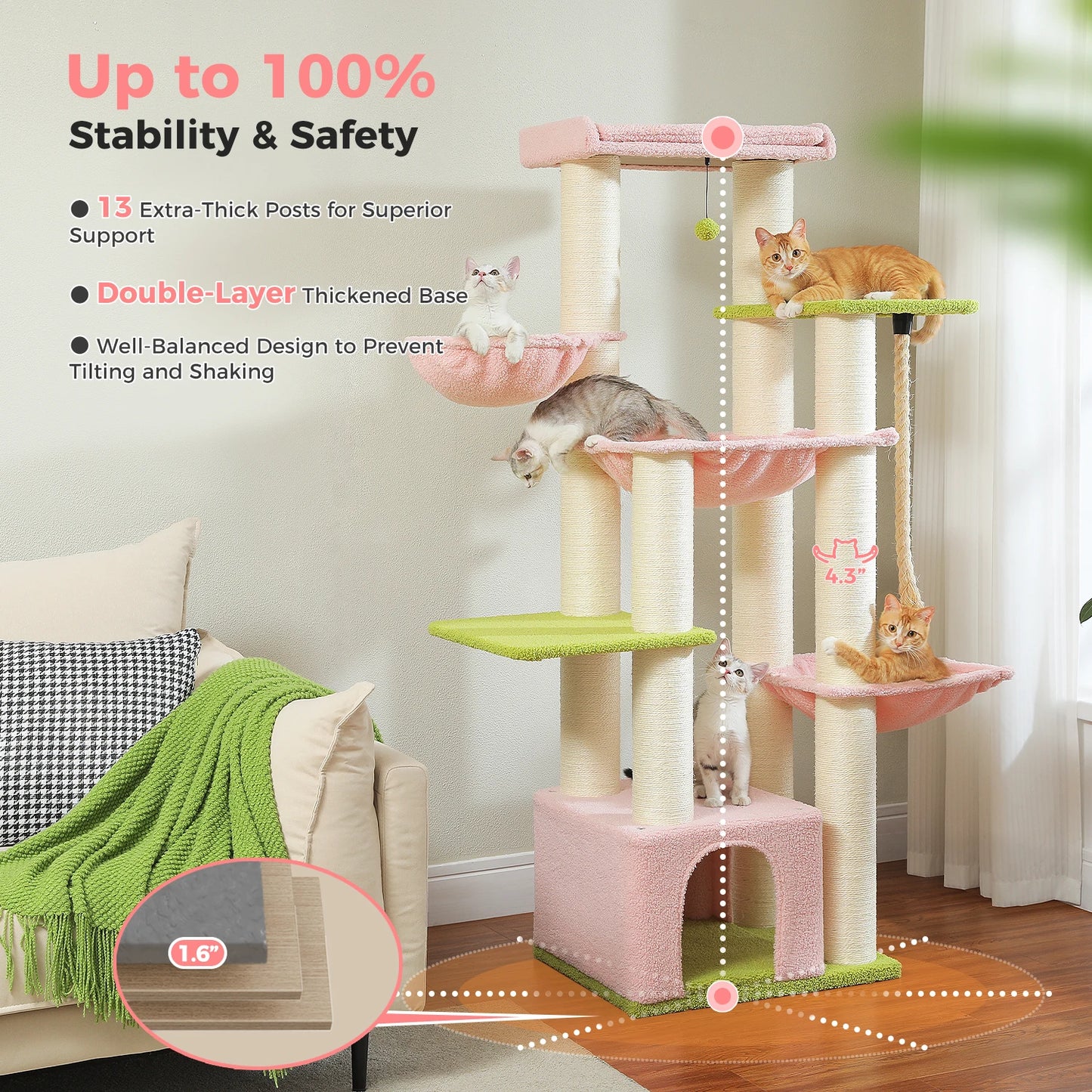 PAWZ Road Large Cat Tree With Hammock And Sisal Posts
