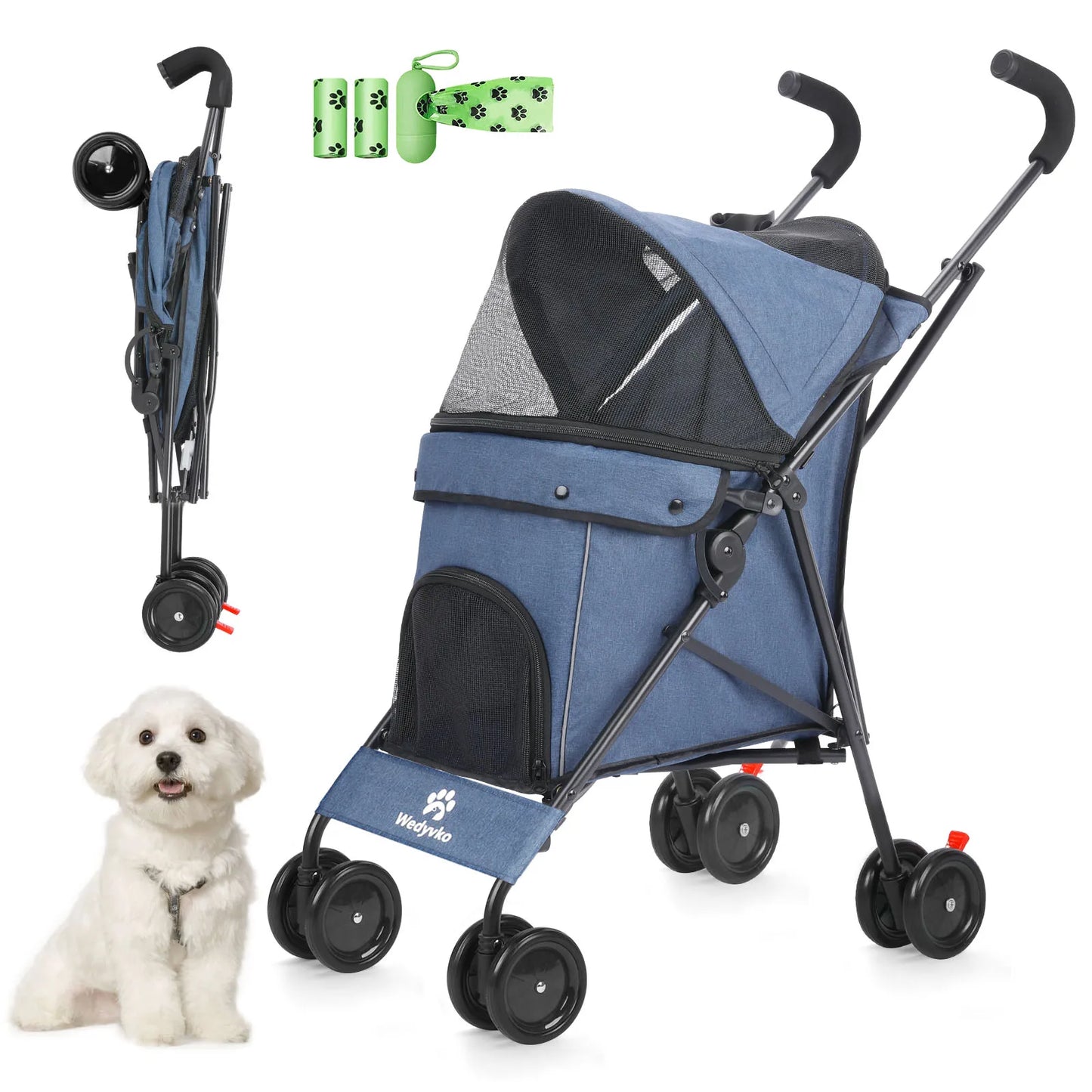 Wedyvko Pet Dog Stroller Four Wheels Rotating Brakes Storage Travel