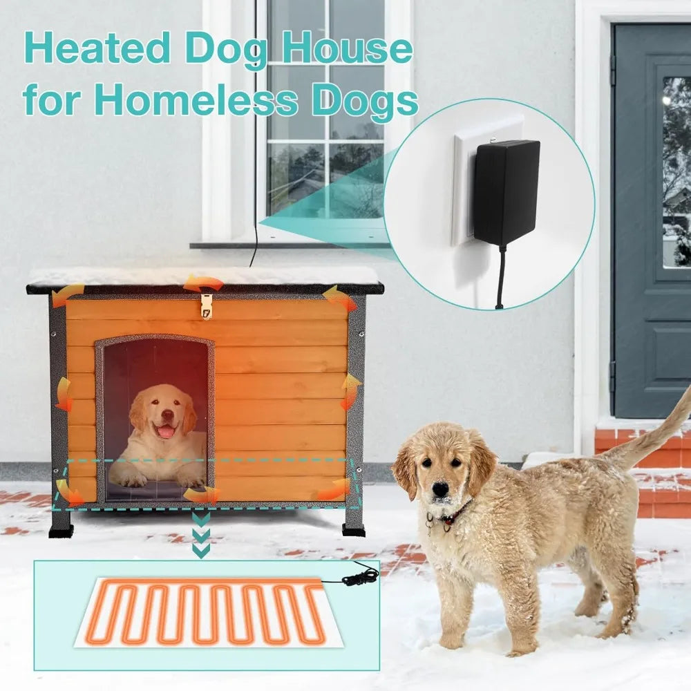 Outdoor Heated Dog House With Anti-Chew Iron Frame