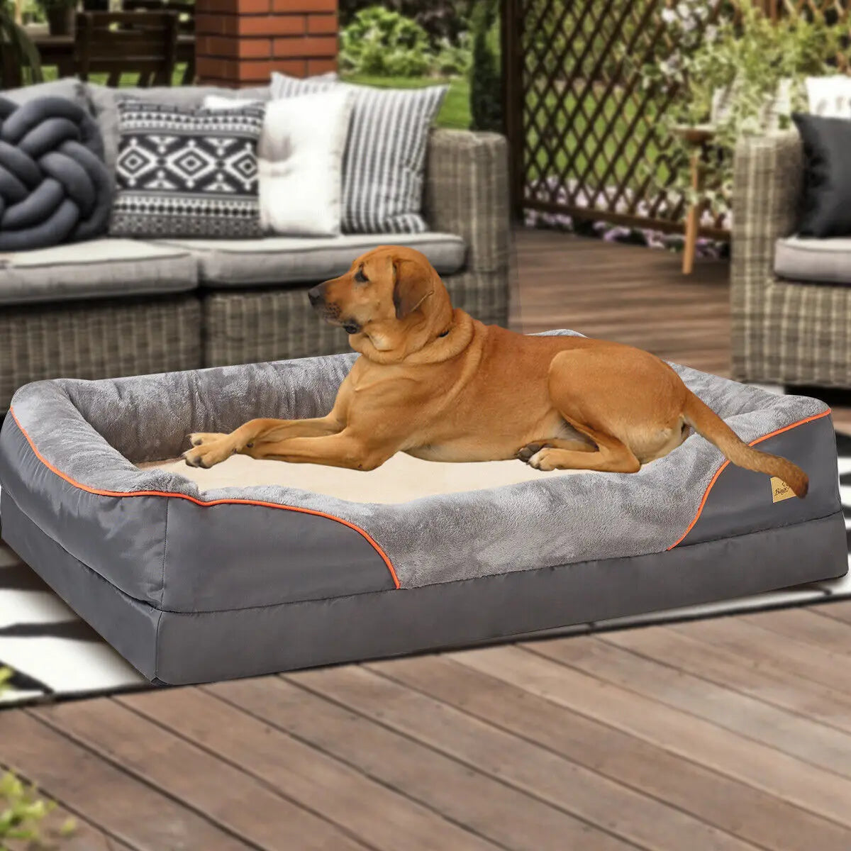 BINGOPAWCN Orthopedic Memory Foam Dog Bed With Quilted Bolsters