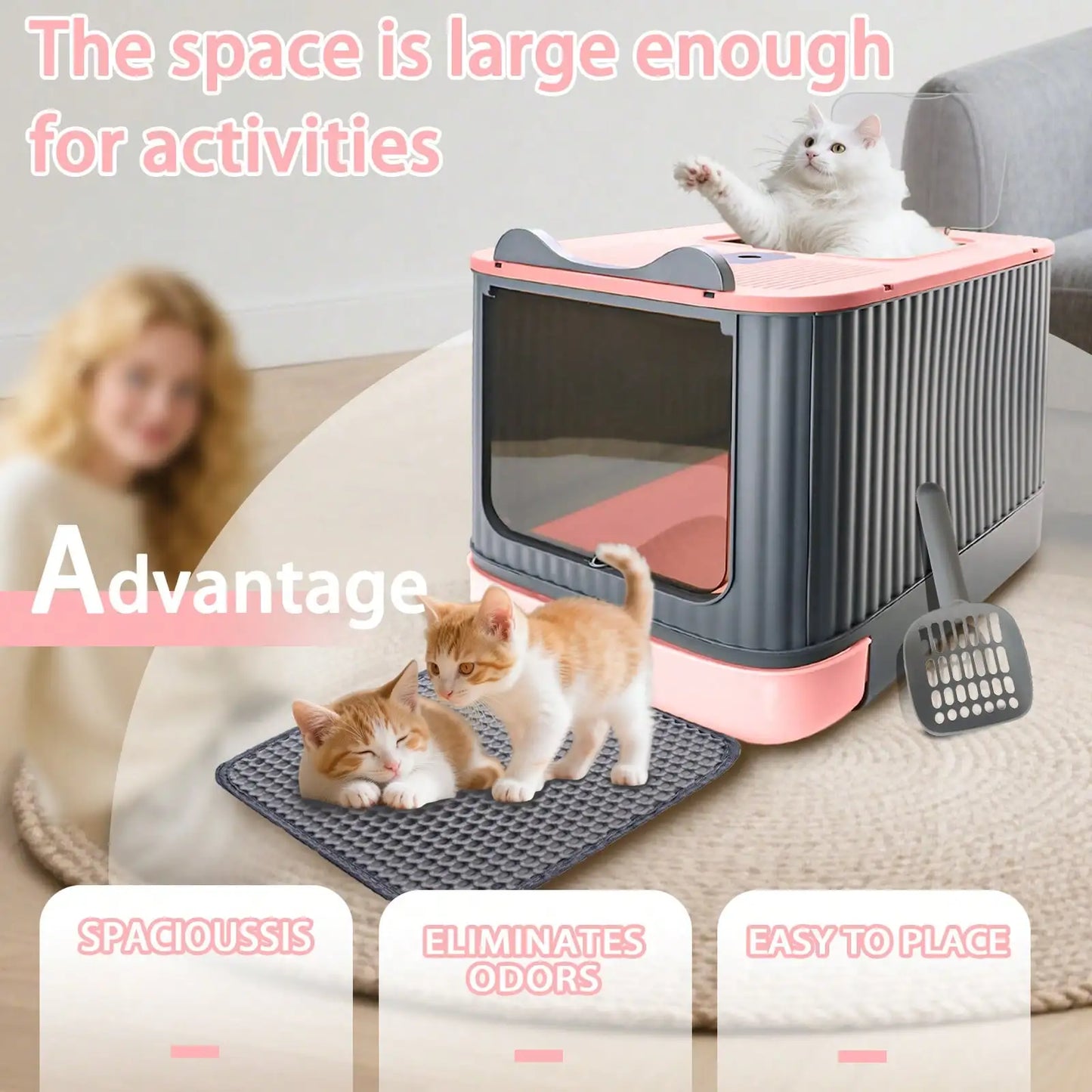 Foldable Cat Litter Box With Lid Litter Mat And Scoop