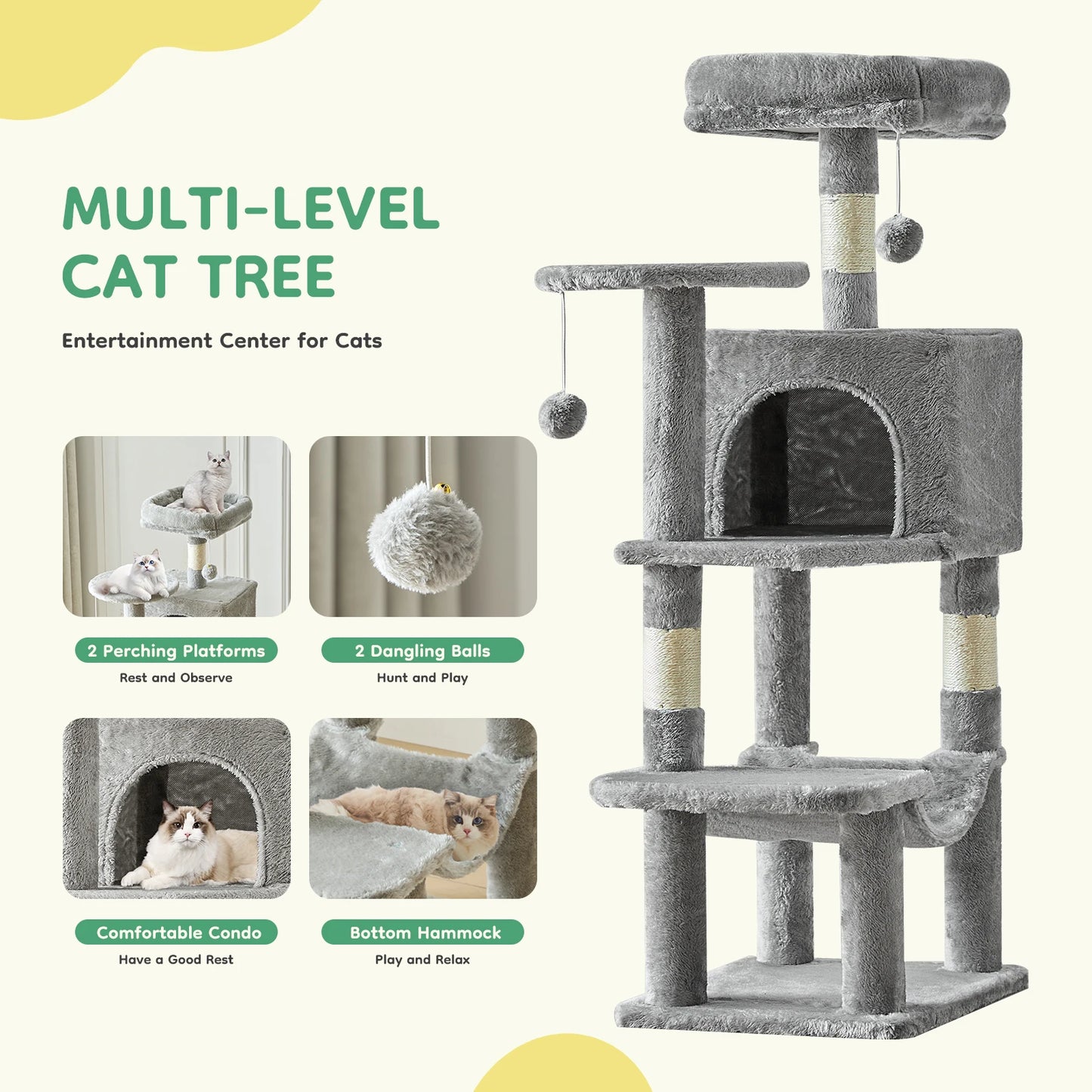 JHK Cat Tree Multi-Cat Climbing Tower With Sisal Posts