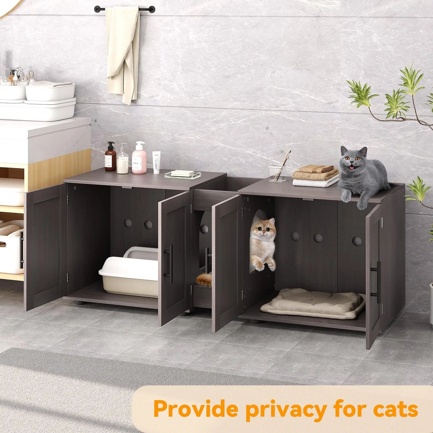 HiMISSCN Double Room Cat Litter Box Enclosure For Two Cats