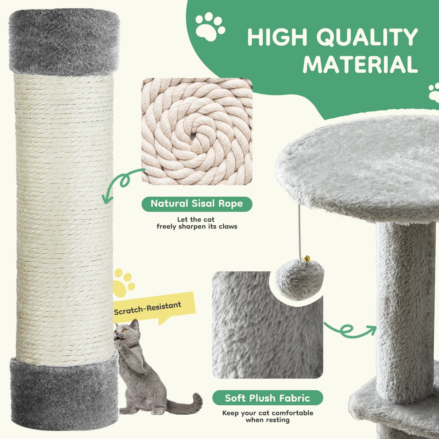 JHK Cat Tree Multi-Cat Climbing Tower With Sisal Posts