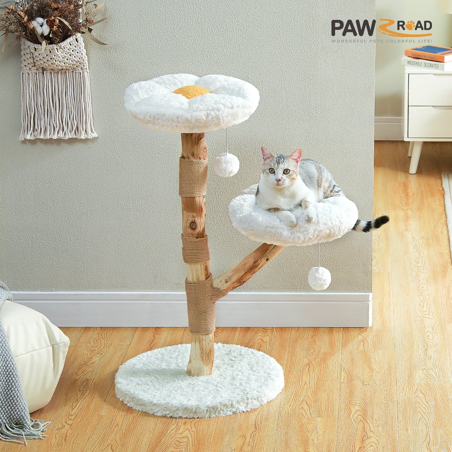PAWZ Road Flower Cat Tree Indoor Cats Modern Wood Tower With 2 Perches