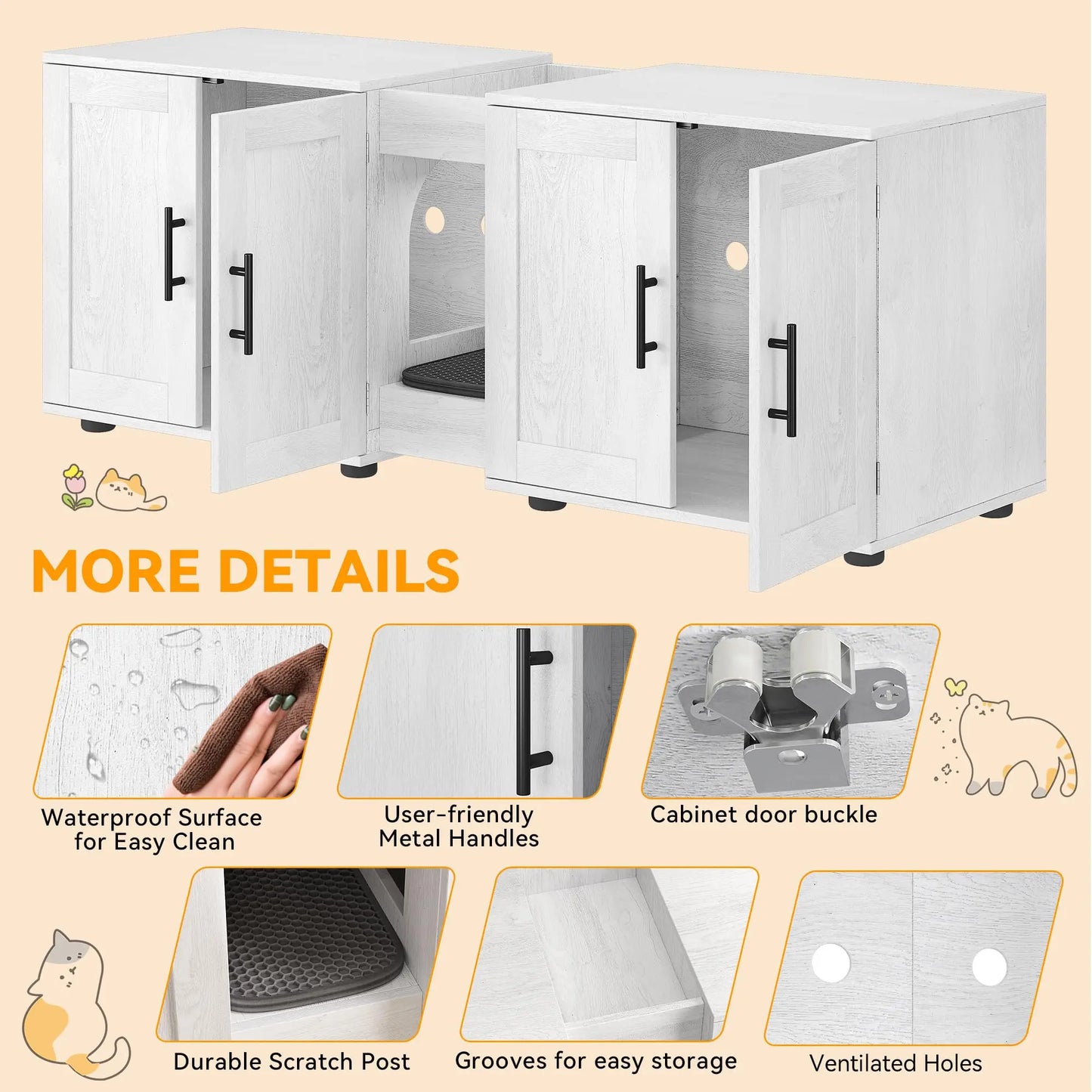 HiMISSCN Double Room Cat Litter Box Enclosure For Two Cats