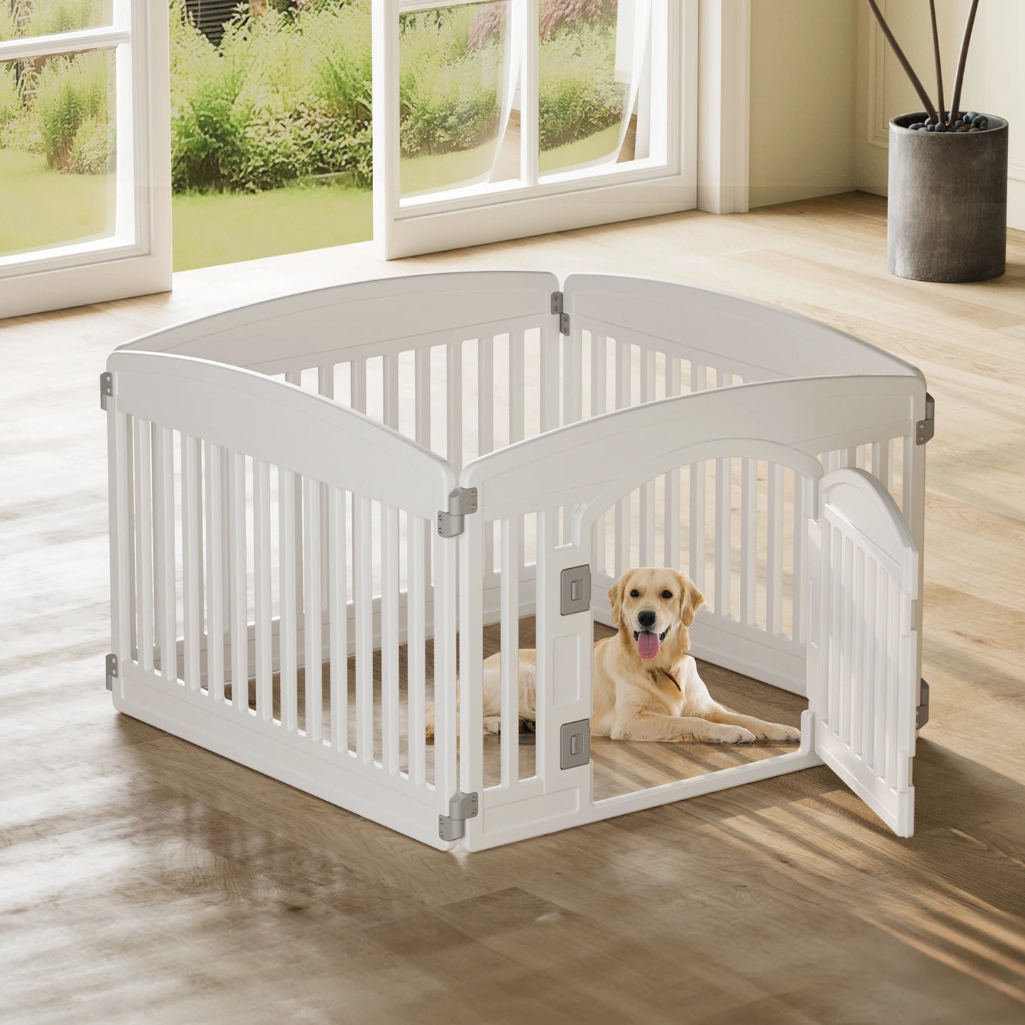 JHK Plastic Dog Playpen Expandable Portable Fence For Medium Dogs