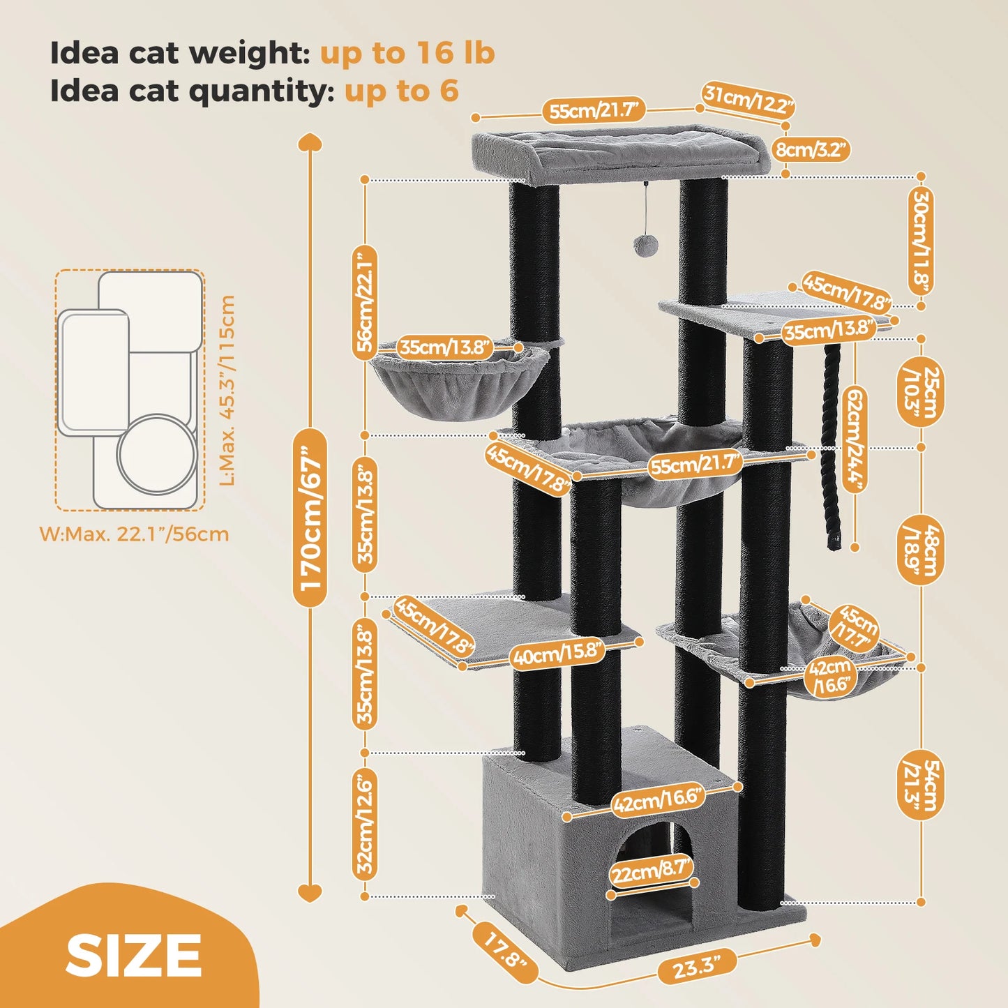 PAWZ Road Large Cat Tree With Hammock And Sisal Posts